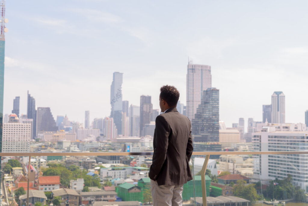 A professional looking at the skyline
